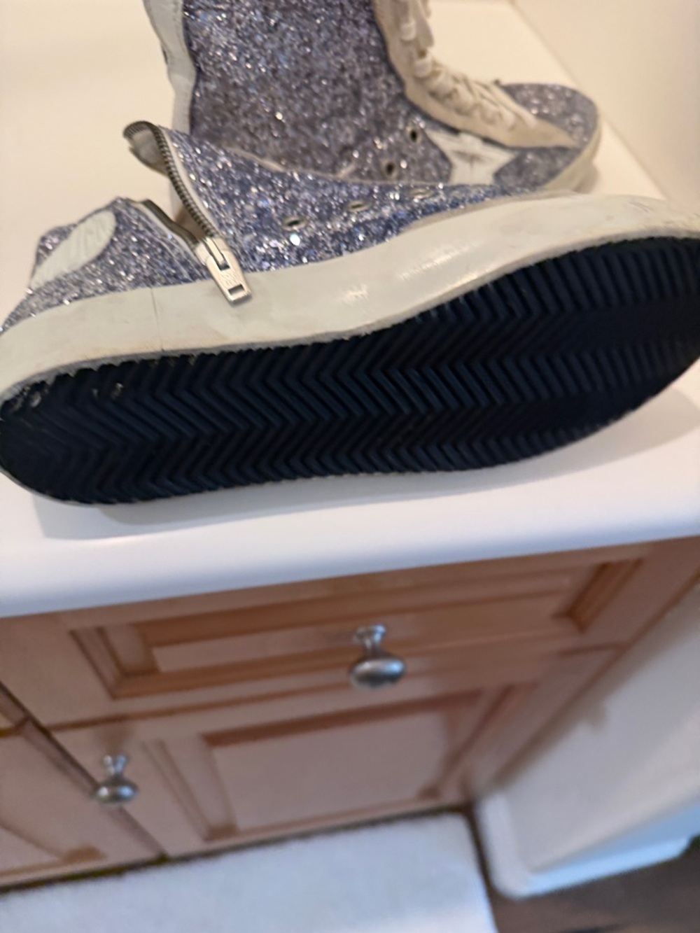 Women's Glitter High-Top Athletic Sneakers - Silver Blue - Picture 7 of 8